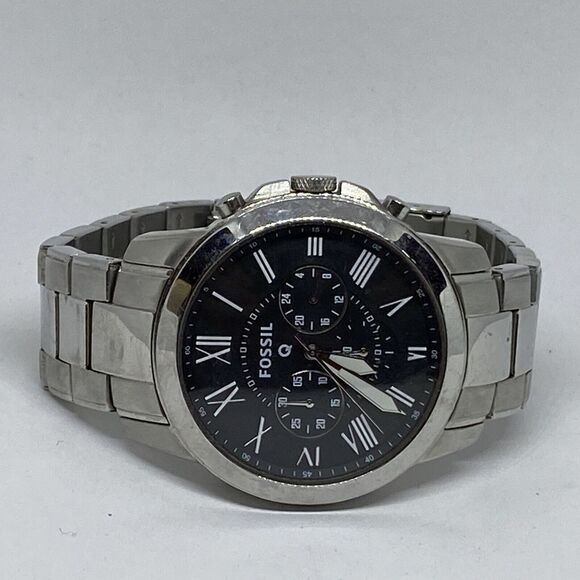 Fossil NDW1 Men's Silver Stainless Steel Analog Black Dial Quartz Watch UC63 - Picture 7 of 12